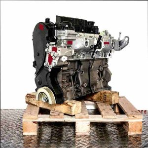 Side view of engine T8CJ on a wooden pallet against a white background. The engine is fully detailed and vertically oriented.